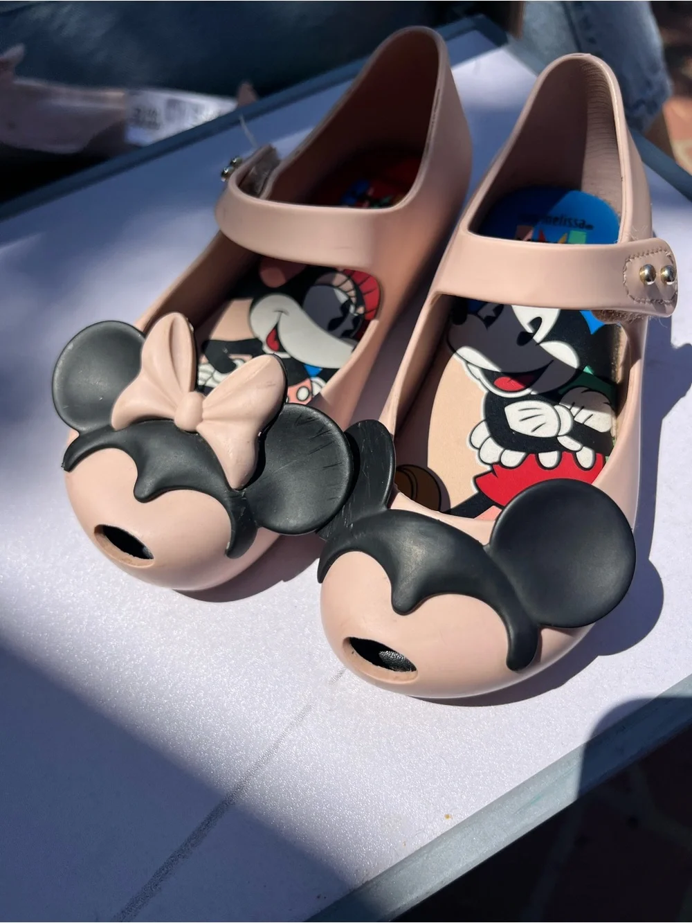 Mini Melissa Girls Minnie Mouse Mary Jane Sandals in Blush Pink and Black
